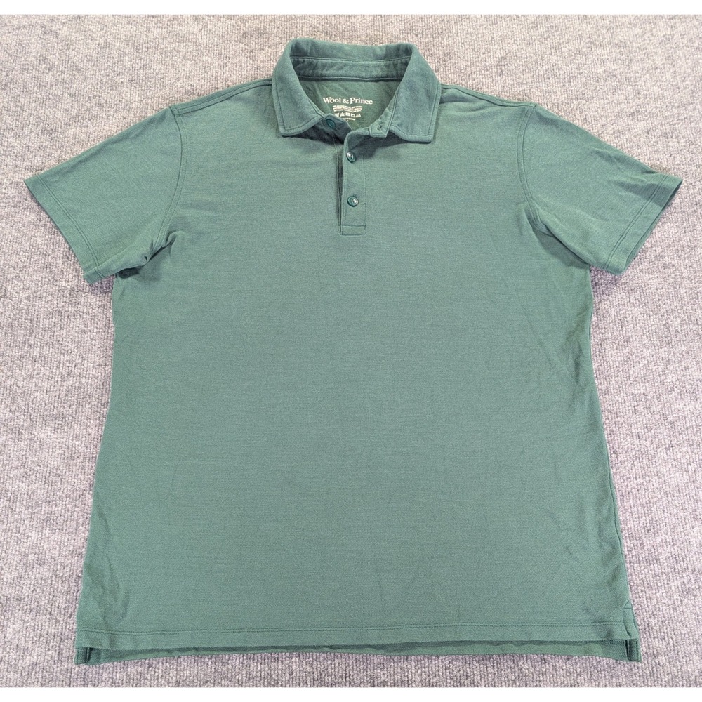 Wool & Prince Signature Merino Wool Blend Polo Shirt Green S/S Mens Large